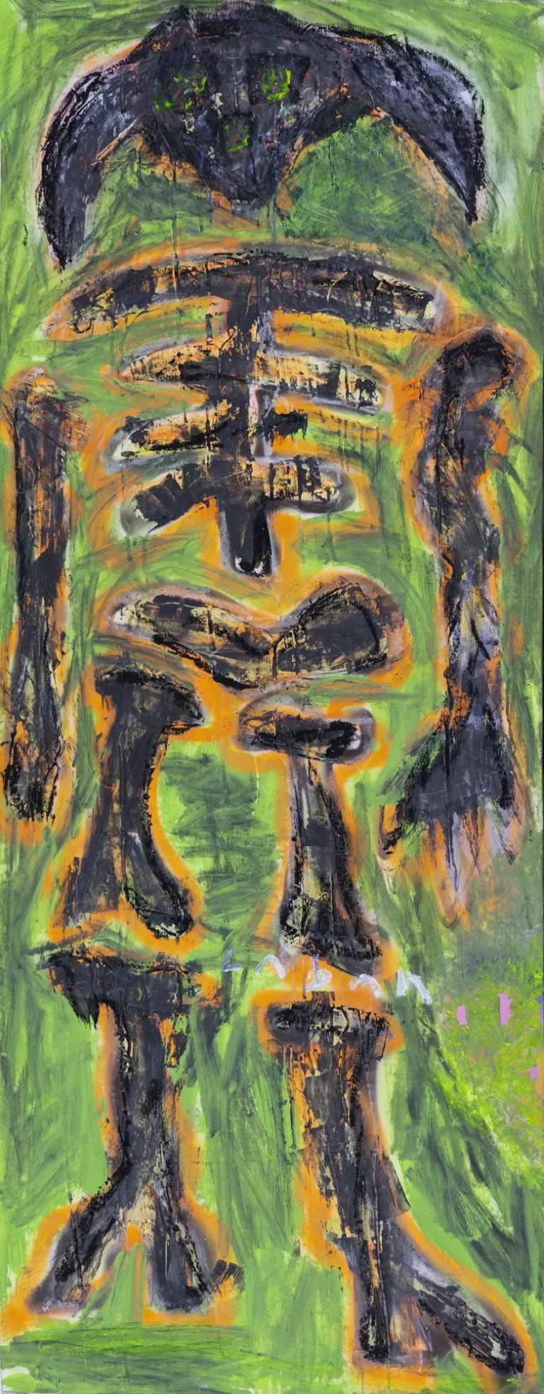 Pintura expresionista vertical con figura esquelética realizada por Laban en 2025
