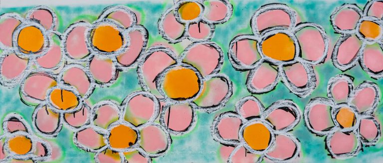 Pintura contemporánea de flores expresionistas realizada por Laban en 2025