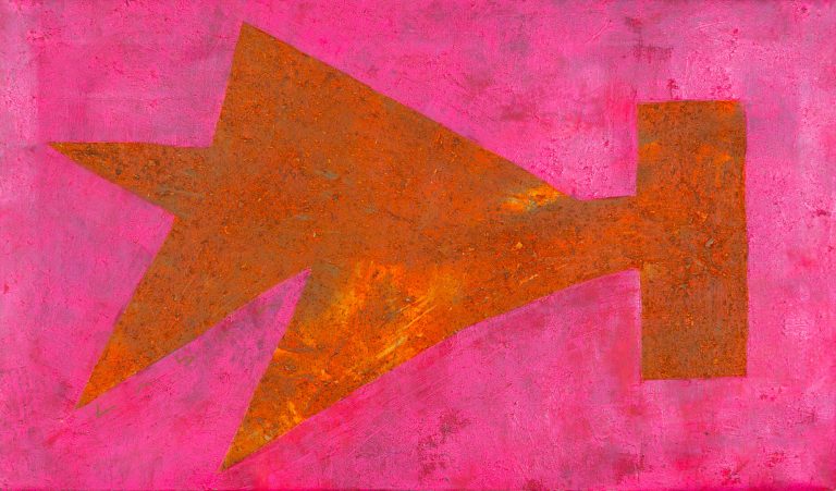 Pintura abstracta minimalista con forma geométrica realizada en acrílico con serrín por Laban (Jorge Labandeira) en 2025