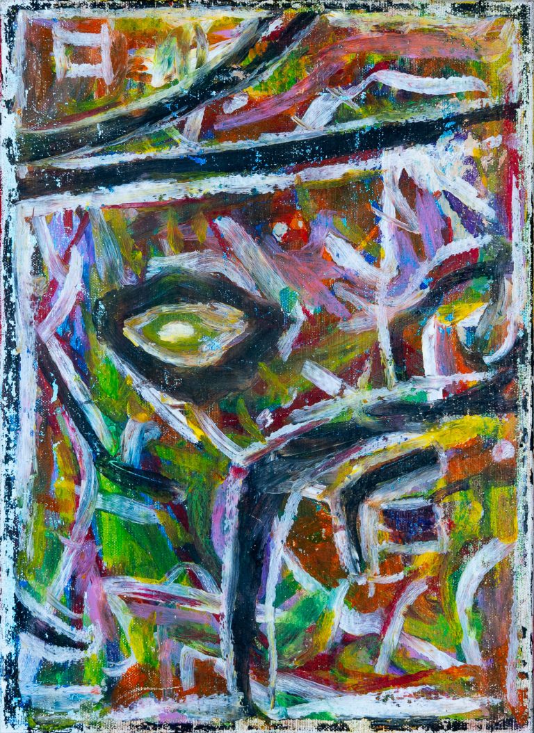 Pintura expresionista con rostro abstracto realizada en óleo y ceras al óleo por Laban (Jorge Labandeira) en 2020