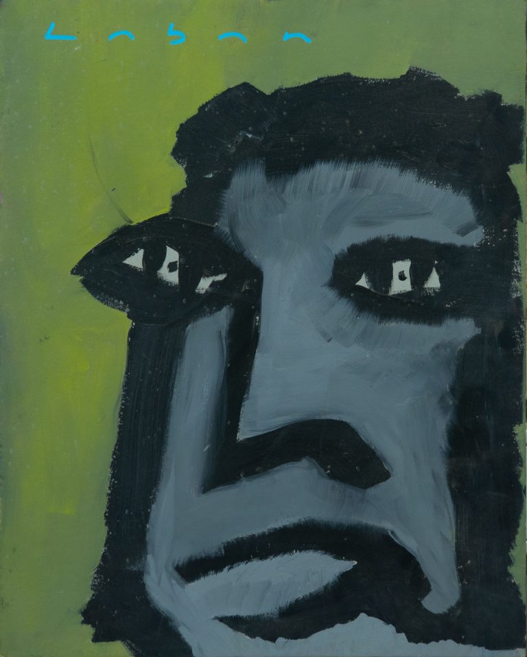 Pintura expresionista con rostro oscuro realizada en acrílico por Laban (Jorge Labandeira) en 2022