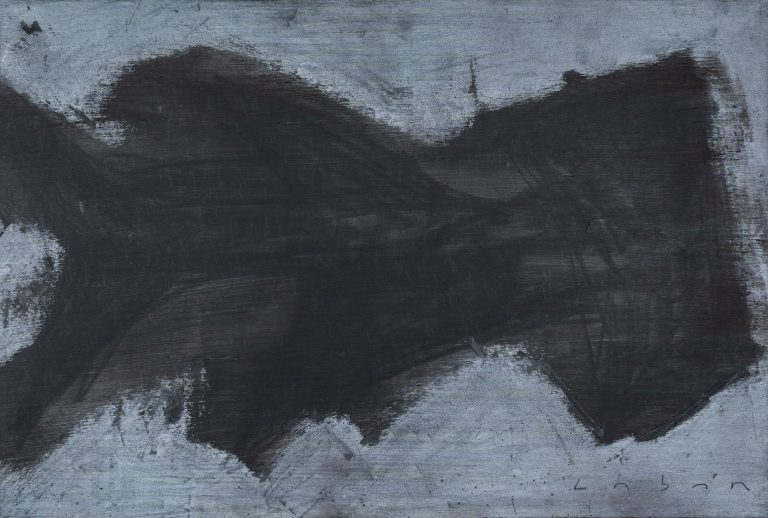 Pintura abstracta con forma de tiburón realizada en acrílico y grafito por Laban (Jorge Labandeira) en 2025