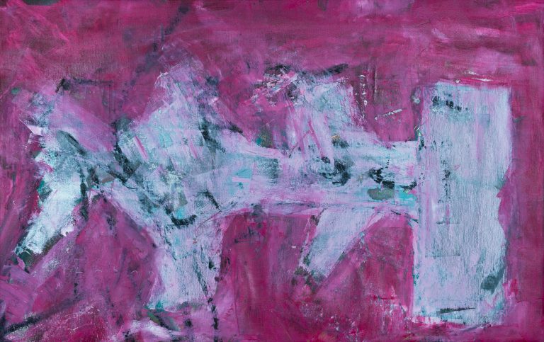 Pintura abstracta con forma de tiburón realizada en acrílico con serrín por Laban (Jorge Labandeira) en 2025