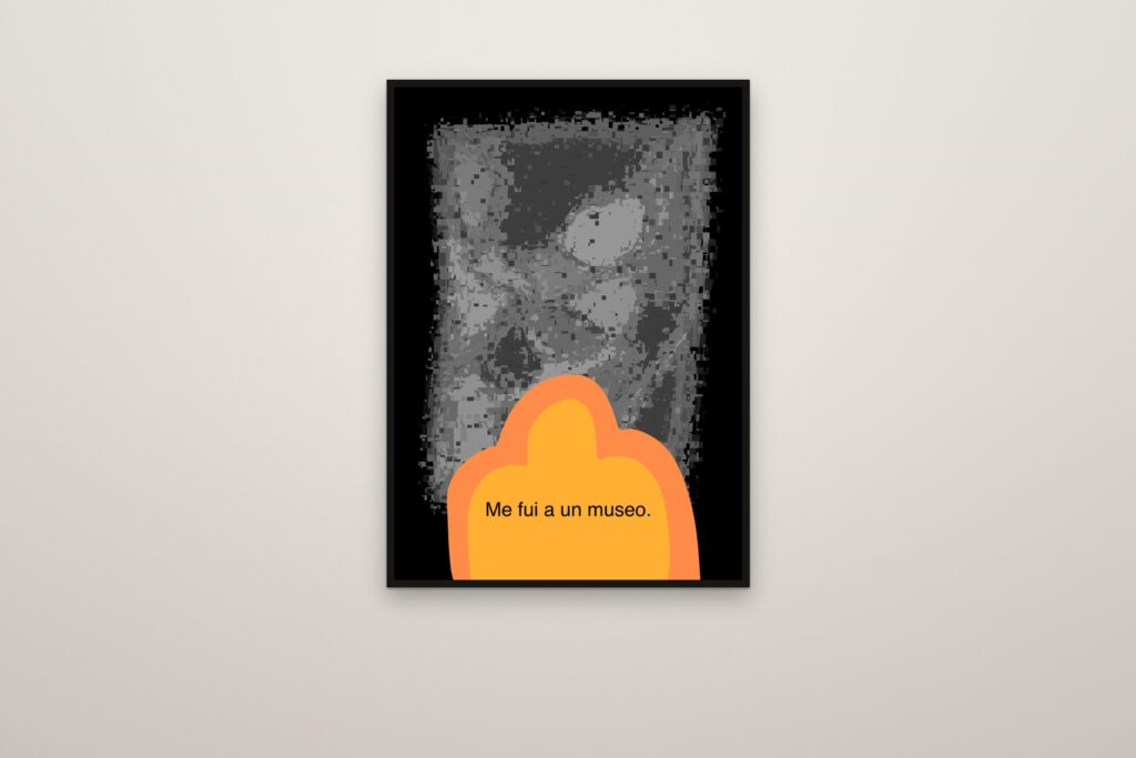 A ver que veo., enmarcada a sangre en una pared (montaje)