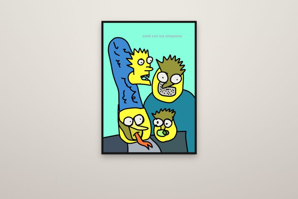 Los Simpsons a las 14h en A3, enmarcada a sangre en una pared (montaje)