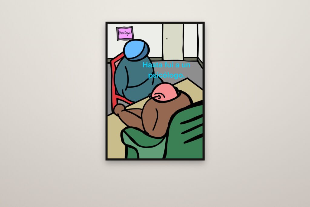 Joaquin es necesario, enmarcada a sangre en una pared (montaje)