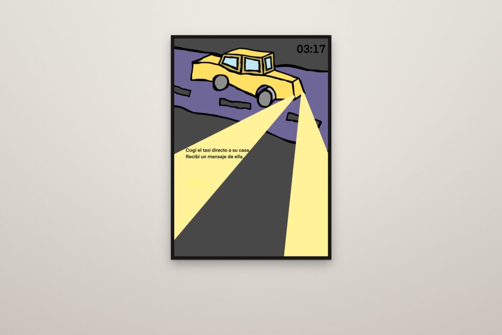 Taxi a tu casa, enmarcada a sangre en una pared (montaje)