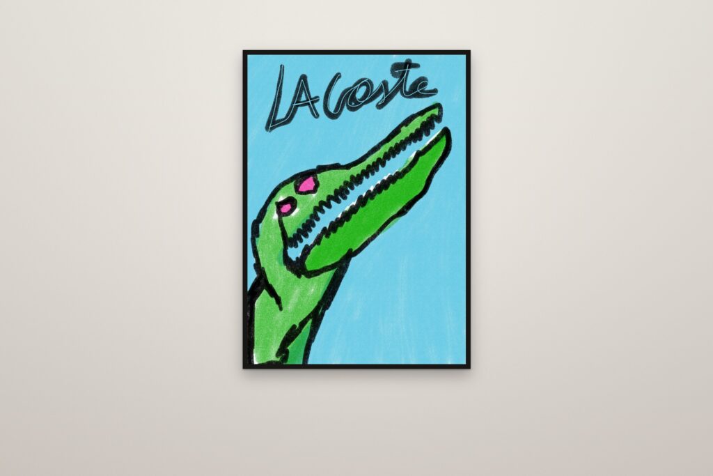 Lacoste, enmarcada a sangre en una pared (montaje)