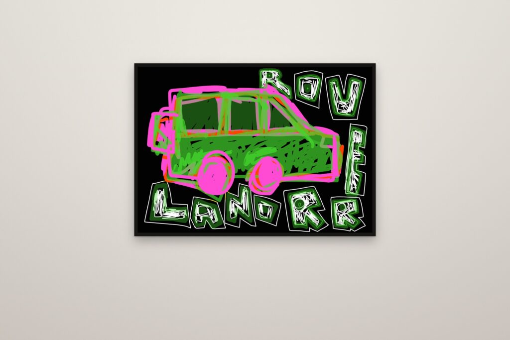 Land Rover, enmarcada a sangre en una pared (montaje)