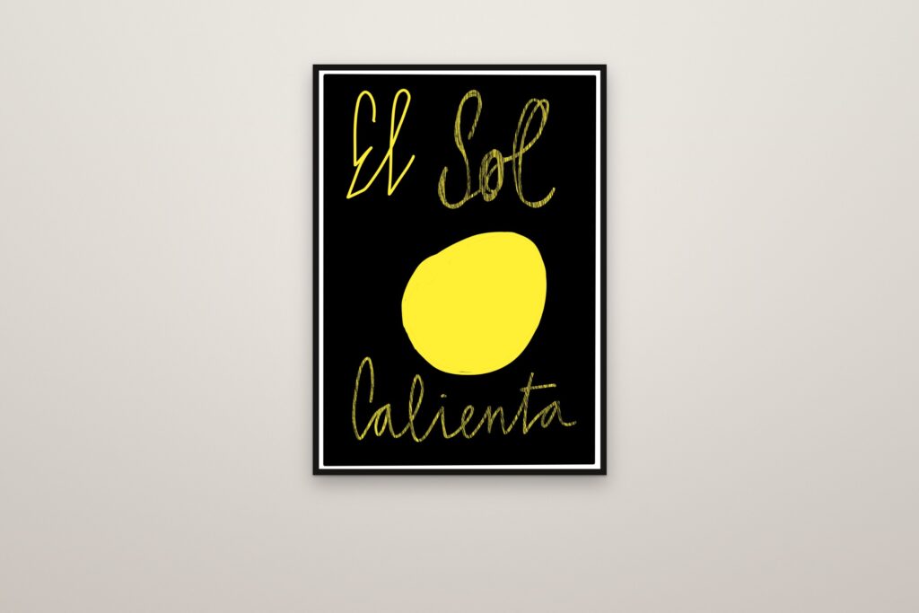 El sol calienta, enmarcada a sangre en una pared (montaje)