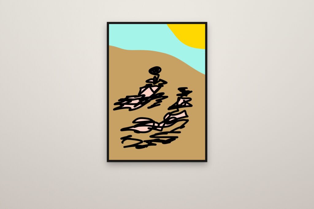 Tomando el sol, enmarcada a sangre en una pared (montaje)