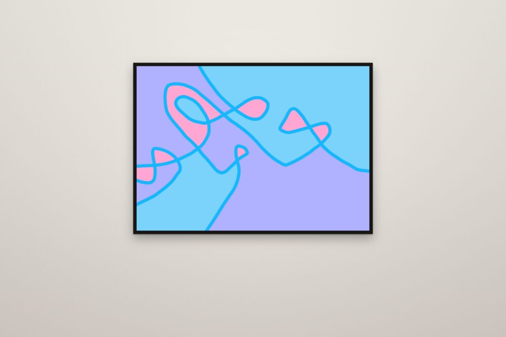 Miro en azul, enmarcada a sangre en una pared (montaje)